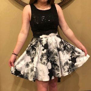 Black and white semi formal floral dress